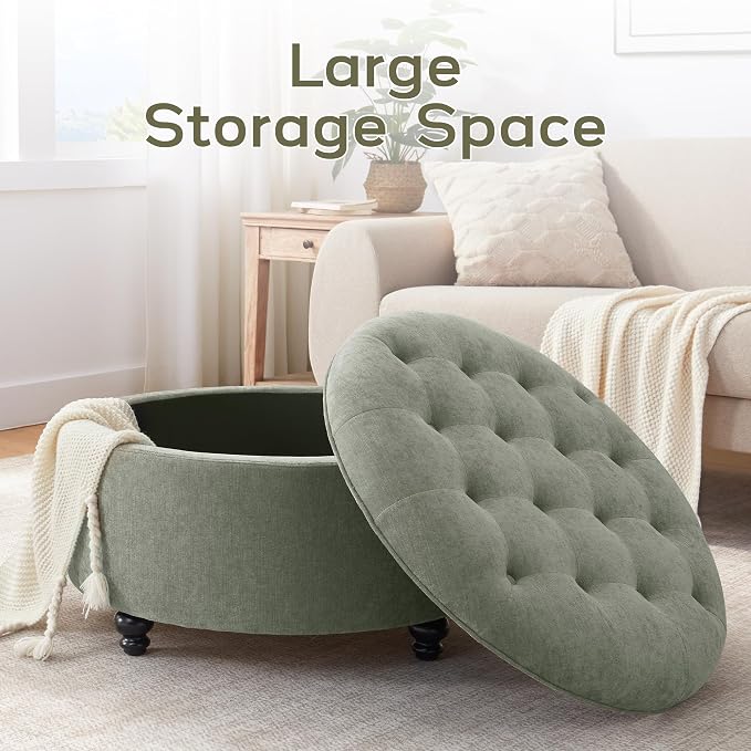 HUIMO 30-Inch Round Storage Ottoman, Modern Button Tufted Coffee Table - Image 6