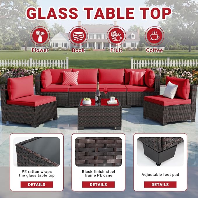 CHABATREE 7pcs Outdoor Patio Furniture Sets, Rattan Conversation Sectional Set - Image 4