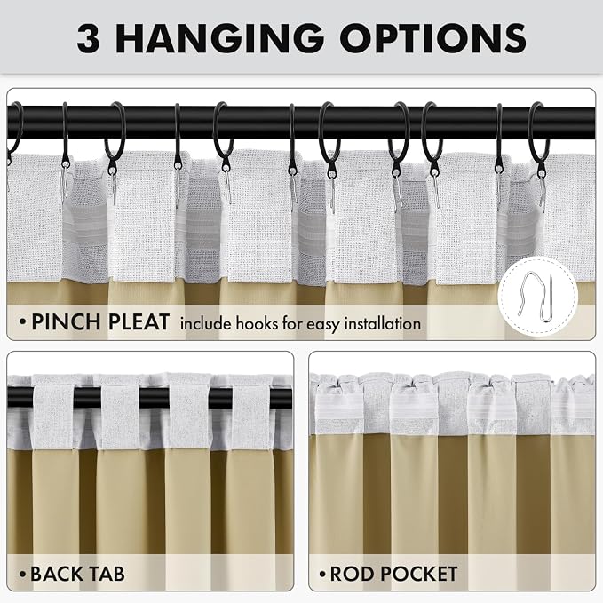 MIULEE 100% Blackout Linen Curtains 42 x 84 Inch Greyish White 2 Panels | - Image 5