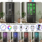 Gyfimoie Corner Bar Cabinet w/LED Lights, Tall Modern Wine Cabinet - Image 5
