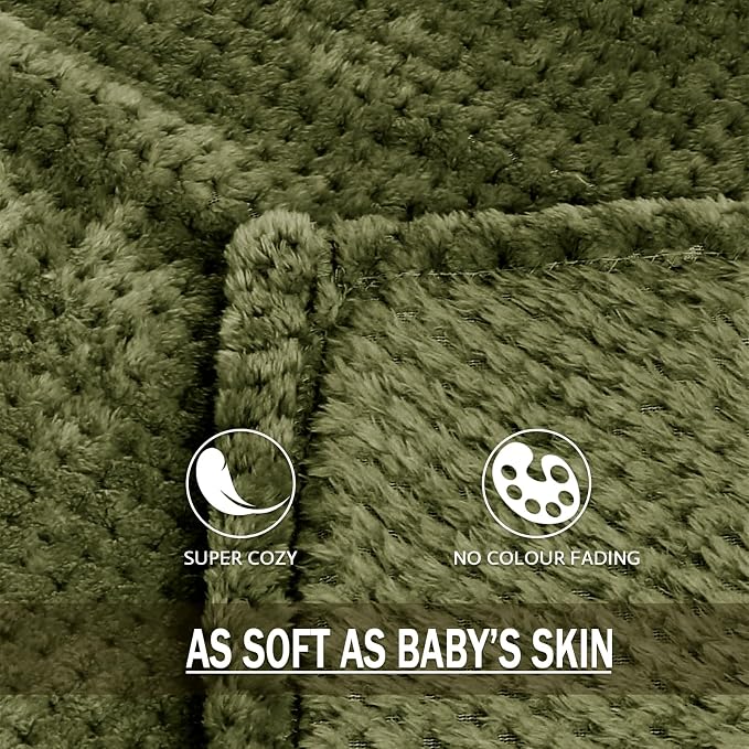 Exclusivo Mezcla Soft Waffle Fleece Bed Blanket Queen Size, Olive | Lightweight - Image 8