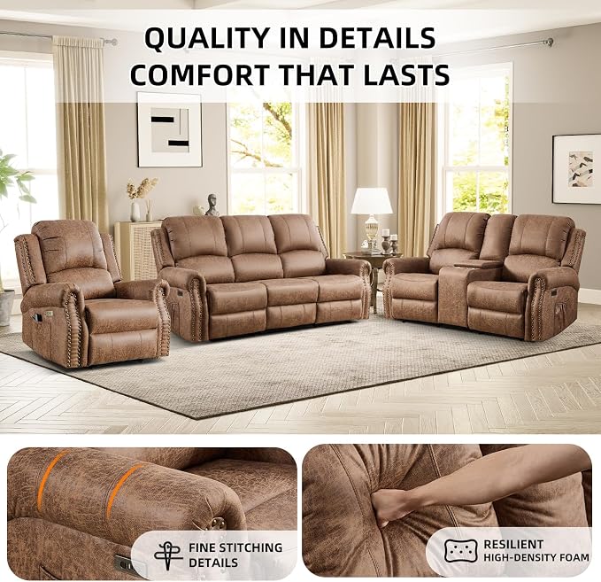 EBELLO Faux Leather Power Recliner Sofa Furniture Set, Included Electric - Image 4