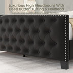 LARMACE Queen Size Bed Frame Velvet Upholstered Platform Bed - Image 4