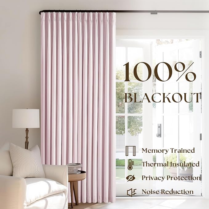 Light Pink Pleated Black Out Linen 45 Inch Curtains - Image 3