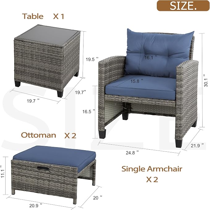 Vongrasig 5 Piece Patio Furniture Set, Small Balcony Furniture, PE Wicker - Image 3