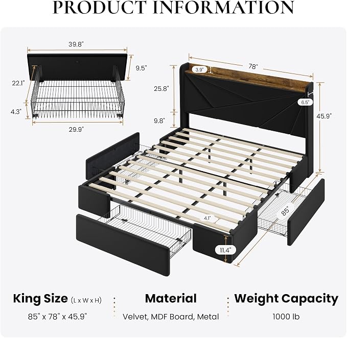 SHA CERLIN King Size Bed Frame - Image 2