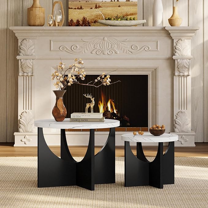 LIKIMIO Nesting Coffee Tables Set of 2, 23.6" Small Round Side Tables - Image 9