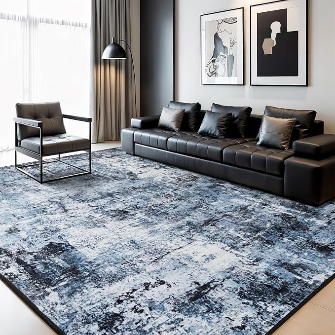 Rugflix 5x7 Area Rugs for Living Room, Washable Navy Blue Dark Large Rug | - Image 9
