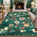 RELEANY Floral Washable 6x9 Area Rugs DarkGreen | Flower Carpet Print Boho Cute - Image 9
