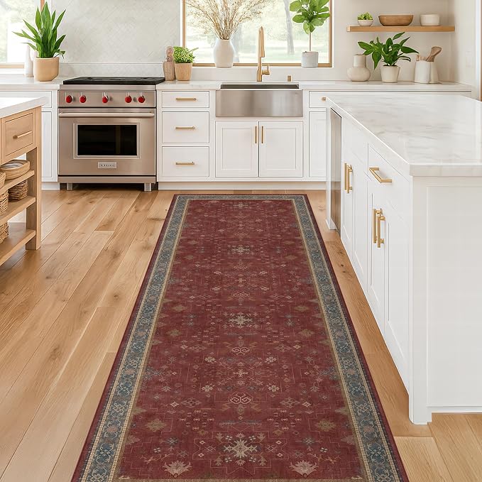 Non Slip 10ft Long Hallway Runner Rug Burgundy - Image 8