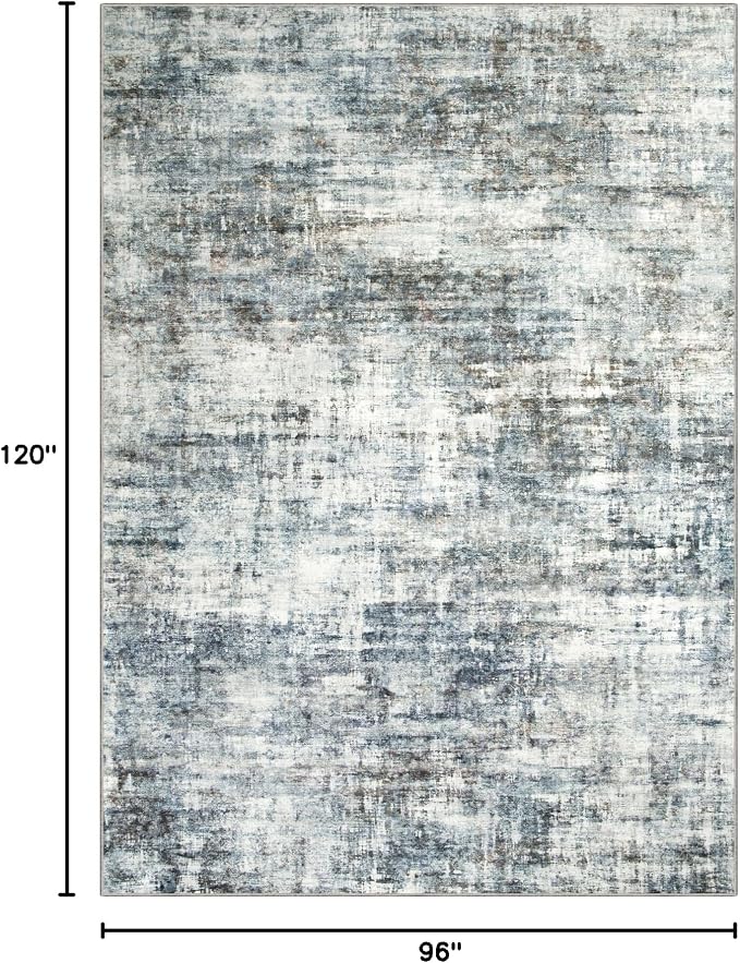 8x10 Area Rugs for Living Room: Washable Abstract Blue Multi Badroom Carpet | - Image 2
