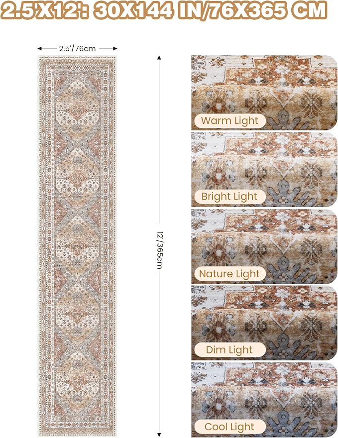 Runners for Hallway 12ft, Non-Slip Long Bathroom Rugs, Living Room, Soft - Image 2