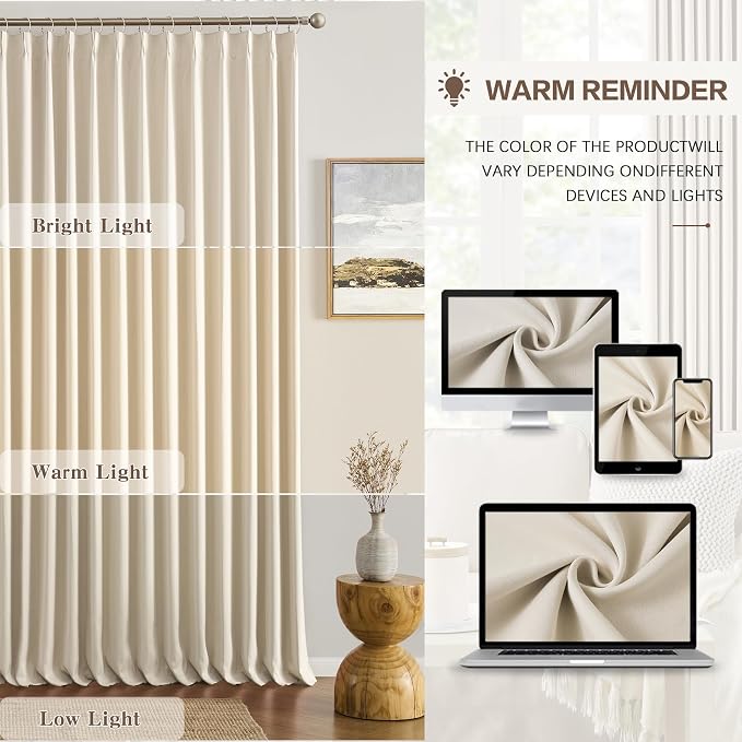 Large Pletaed Curtains 126 Inches Long, Extra Length Burg Heat&Cold Blocking - Image 7