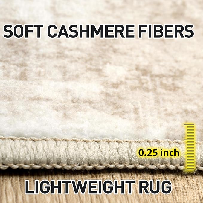 5x7 Area Rugs for Living Room: Washable Abstract Beige Grey Badroom Carpet | - Image 7