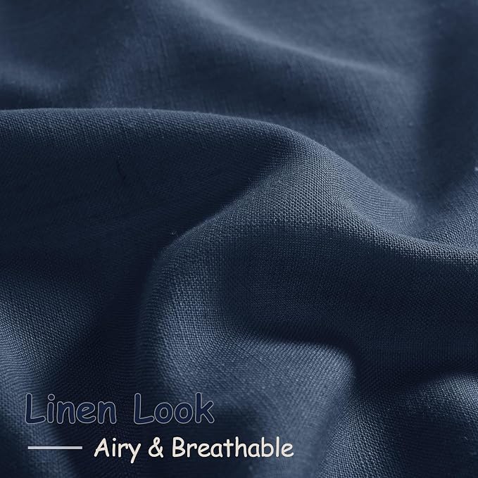 Denim Blue Linen Curtains 90 Inch Long 2 Panels Set - Image 5