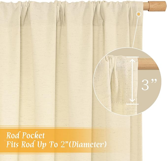 Semi Sheer Beige Linen Curtains 63 Inch Length - Image 3