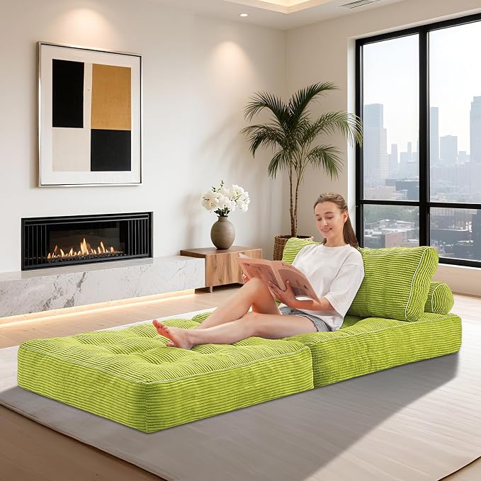 HABUTWAY Folding Sofa Bed, Convertible Sleeper Chair Bed w/Dual-Pillow & Handle - Image 4