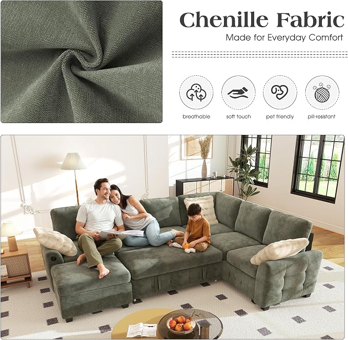 Ihanherry 106-inch Large L-Shaped Sectional Sofa Bed, 7-Seater Convertible Pull - Image 4