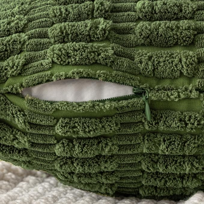 MIULEE Lumbar Corduroy Decorative Throw Pillow Covers 12x20 Moss Green | Pack - Image 3