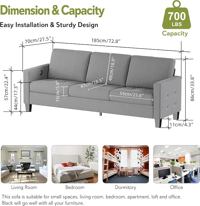 STHOUYN 73" W 3 Seater Couch - Image 2