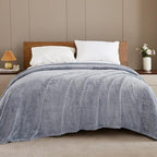 Exclusivo Mezcla Soft Waffle Fleece Bed Blanket Queen Size, Heather Navy | - Image 2