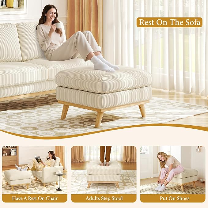 Vesgantti Large Ottoman for Modular Sofa, 29.5" Corduroy Pouf Ottoman - Image 6