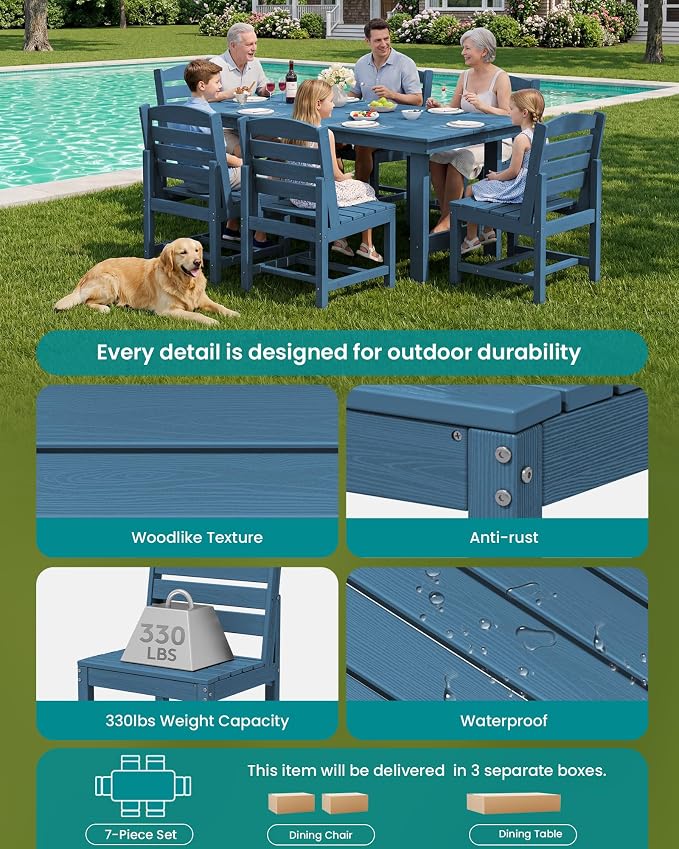 SERWALL Patio Dining Sets for 6 Person, HDPE Dining Set - Image 6