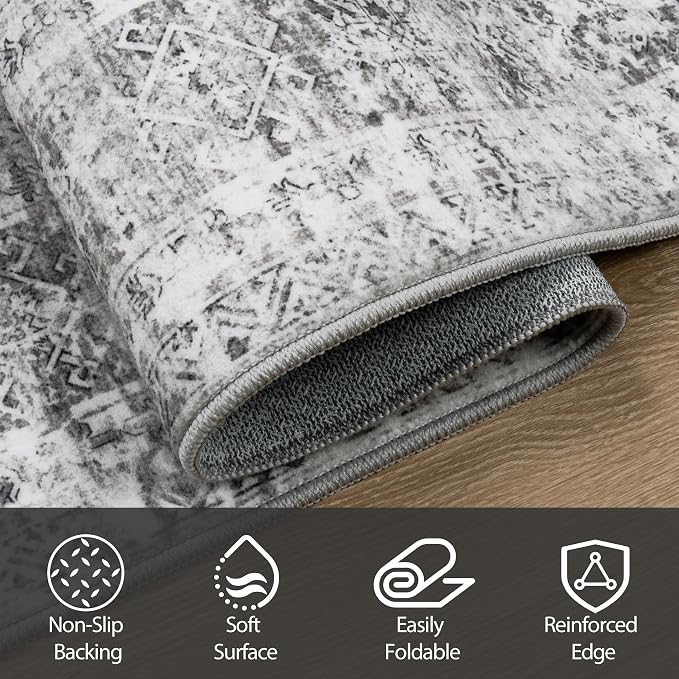 Aelenmu 6x9 Area Rugs for Living Room Washable Bedroom Dining Room Grey | - Image 4