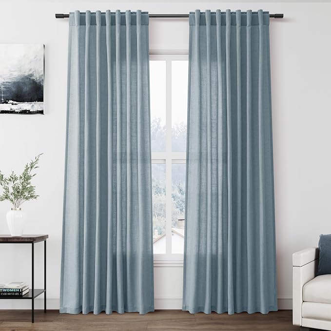 Light Blue Linen Curtains 84 Inch Length 2 Panels Set by Nanspring