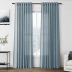 Light Blue Linen Curtains 84 Inch Length 2 Panels Set by Nanspring