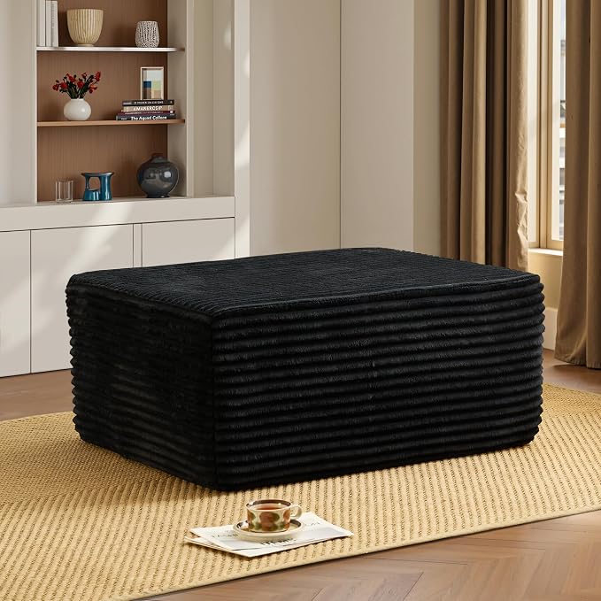 ovios 37" Plush Corduroy Ottoman, Upholstered Cloud Ottoman by OVIOS