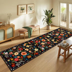 Floral Washable 2x10 Area Rugs Runner Entryway Hallway Black | Flower Carpet - Image 2