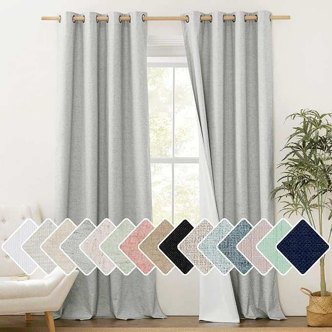 NICETOWN Grey Long Linen Full Shade Panels, Pair of Thermal Insulated & Energy by NICETOWN