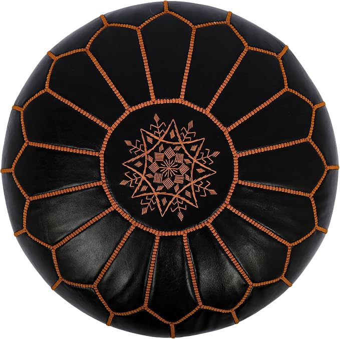 Marrakesh Gallery Genuine Leather Round Pouf Unstuffed - Image 2
