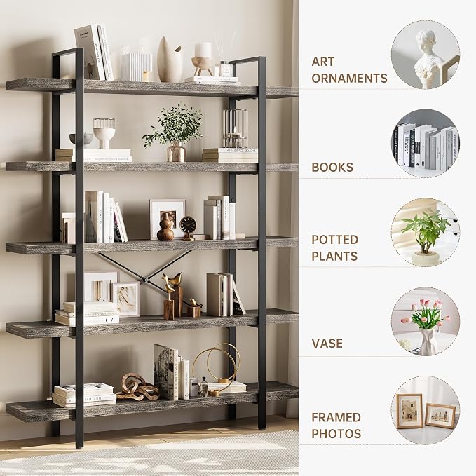 OtterOasis Heavy Duty 5-Tier Industrial Bookcase, 120lbs Shelf Capacity - Image 3