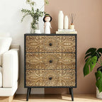 Carved Black Wood Nightstand, 3 Drawers Accent Cabinet, Vintage End Table - Image 2