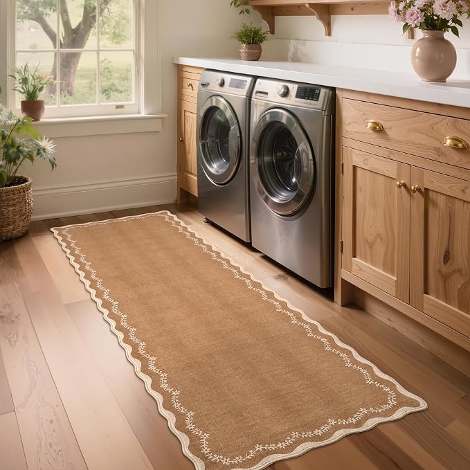 GarveeHome 2.5x8 Scalloped Washable Runner Rug Non Slip Hallway Kitchen Rug | - Image 9