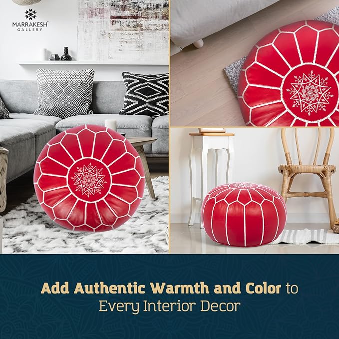 Marrakesh Gallery Genuine Leather Round Pouf Unstuffed - Image 9