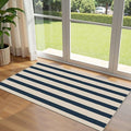Front Door Mat Indoor Entrance, 2x4.3 Ft Blue and White Striped Rug | Washable by Othilic