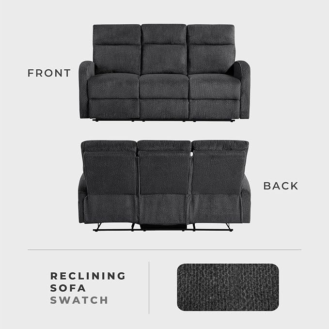 Lexicon Manual Reclining Sofa, Textured Microfiber Recliner Sofa, Wall Hugger - Image 6
