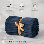BEDELITE 3D Ribbed Navy Blue Fleece Throw Blanket - Image 3