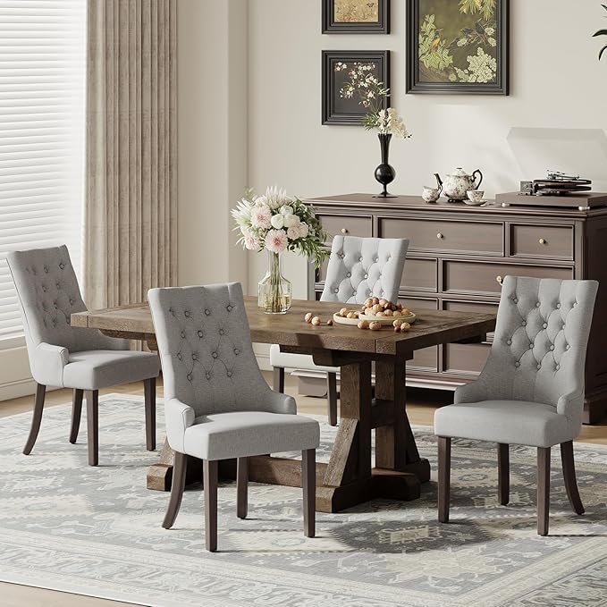 COLAMY Fabric Side Dining Chairs Set of 4, Wingback Upholstered Dining Room by COLAMYHOME
