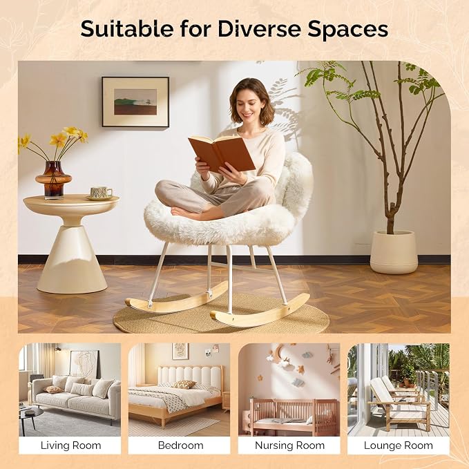VINGLI 25.6" Extra Wide Criss Cross Nursery Rocking Chair, Cute Curved 115° - Image 9