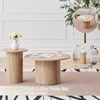 Round Nesting Coffee Table Set of 2 Mid Century Modern Wood Round Coffee Tables - Image 4