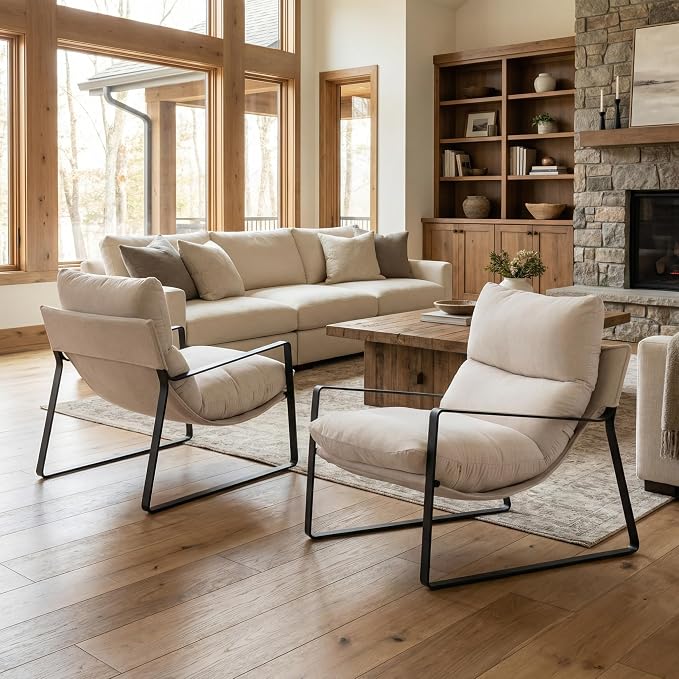 LukeAlon Modern Linen Accent Armchair, Upholstered Soft Living Room Chair - Image 3