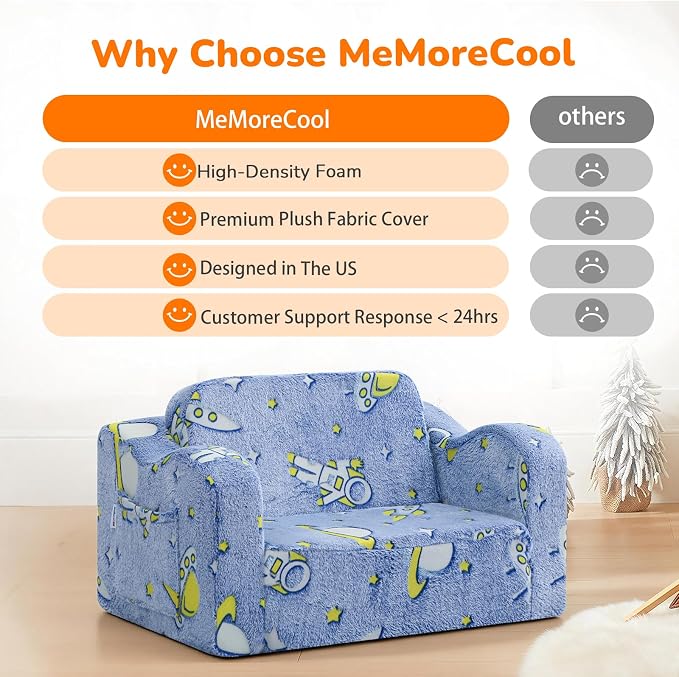MeMoreCool Glowing Rocket Kids Chair, Glow-in-the-Dark Space Kids Couch - Image 6