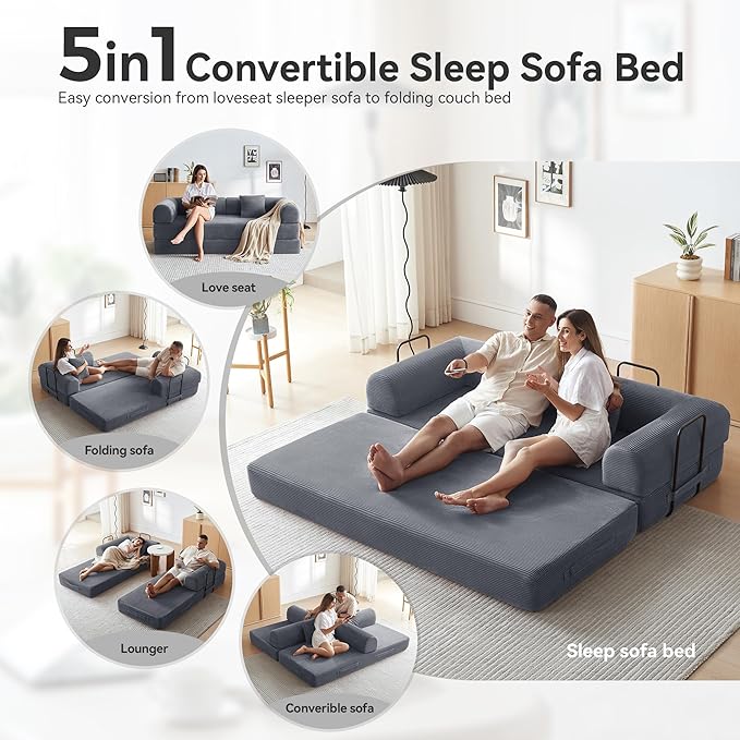 Sofa Bed, Corduroy Sleeper Sofa Bed - Image 4