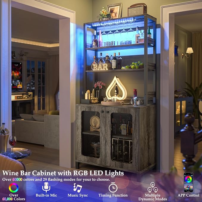 Aheaplus Bar Cabinet with Power Outlets, Coffee Bar Station - Image 3