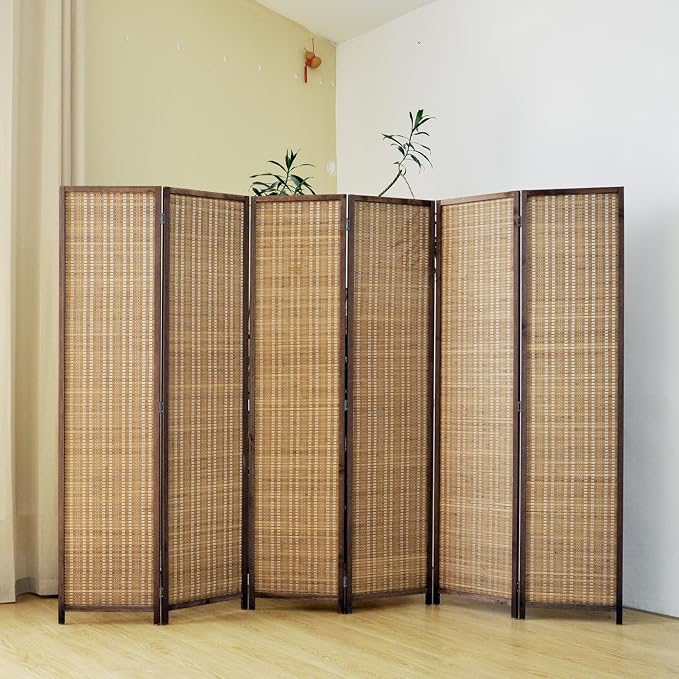 6 Panel Bamboo Room Divider Screen, 5.6 FT Tall Bamboo Divider Folding Panel - Image 5