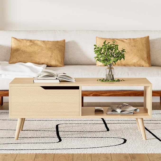 DIYART Oak Coffee Table, Mid Century Modern Coffee Table - Image 3
